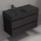 Wall Mounted Black Bathroom Vanity, Modern, 40